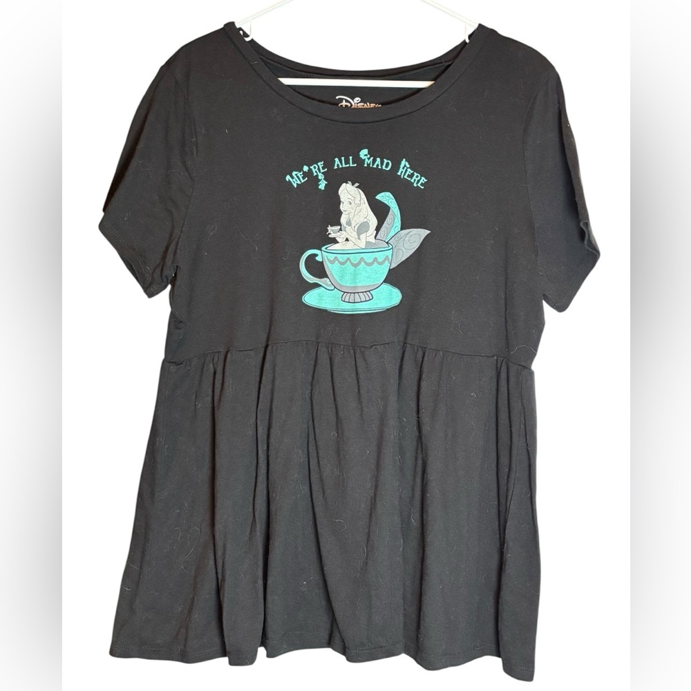 Disney Alice in Wonderland “We’re All Mad Here” Peplum Tee Size Large
